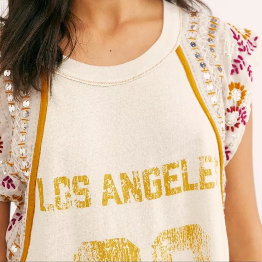 NEW FREE PEOPLE SUMMER NIGHTS EMBELLISHED EMBROIDERED TUNIC TEE SHIRT Z437-10 - Picture 2 of 4